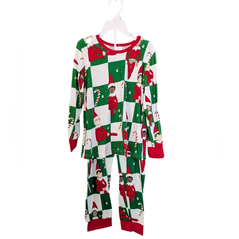 Festive Elf Kids Pajamas - Green and Red